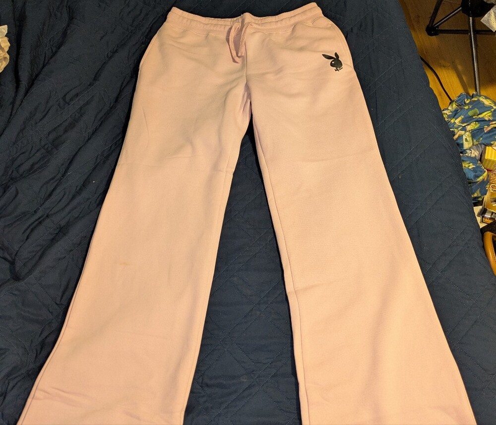PLAYBOY Pink Sweatpants with Black Bunny Logo